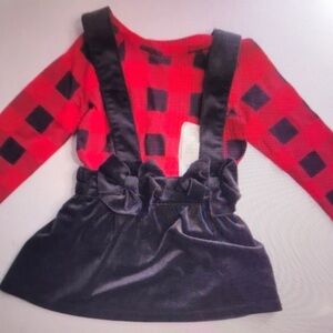 Red Plaid Top with Black Velvet Skirt